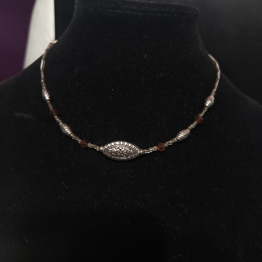 Elegant Silver and Brown Beaded Necklace
